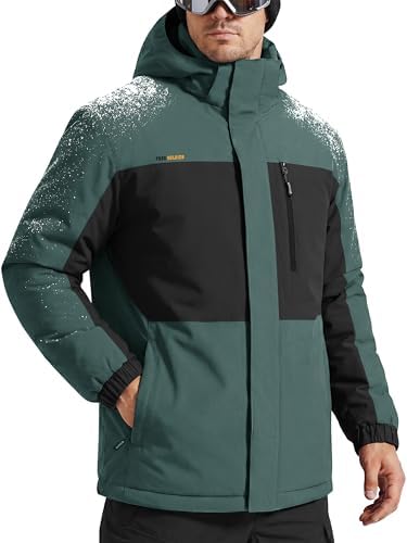 FREE SOLDIER Men's Warm Winter Fleece Lined Ski Snow Jacket with Hood