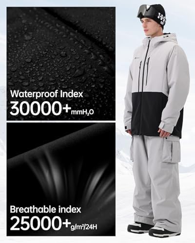 Mens Snowboard Jacket 3L Baggy Ski Coat with Hood