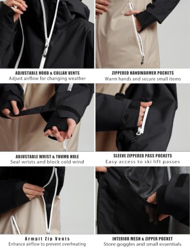 GSOU SNOW Mens Womens Baggy Snowboard Jacket Asym-Zip Ski Jacket