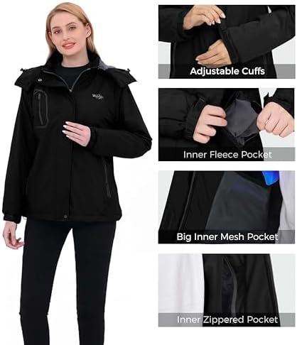 wantdo Women Hardshell Waterproof Windproof Insulated Ski Trekking Jacket
