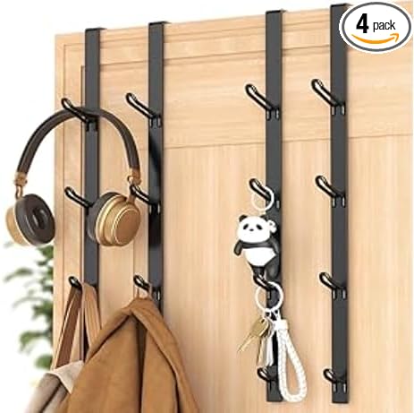 niffgaff Door Hooks Towel Hanger: Black Heavy Duty Over Door Coat Hanger for Bathroom，Bedroom，4 PCS,for 1.7'' Doors