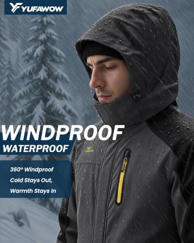 Yufawow Men Winter Jacket Skiing Jacket Insulated Fleece Lined Waterproof Windbreaker for Snowboard Hiking Camping ATV Outdoor Work
