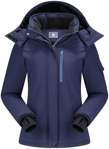 CAMEL CROWN Women's Ski Jacket Waterproof Warm Coat Winter Fleece Snow Coat Hooded Snowboarding Jacket
