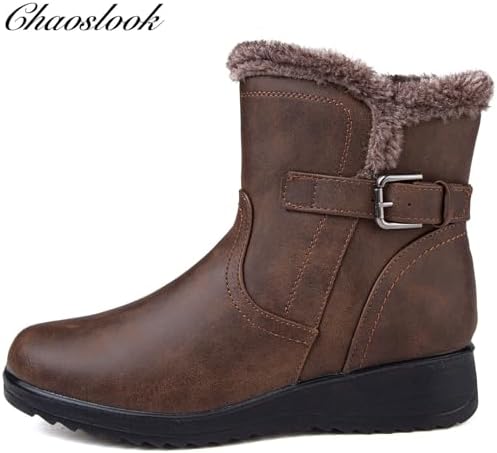Womens Snow Boots Leather Winter Warm Boots Platform Ankle Booties