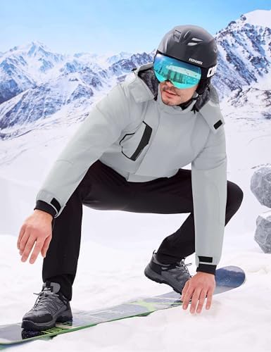 WULFUL Men's Waterproof Ski Jacket Warm Winter Coats Windproof Winter Jackets for Men Fleece Lined Windbreaker with Hood