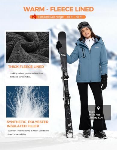 wantdo Women Hardshell Waterproof Windproof Insulated Ski Trekking Jacket