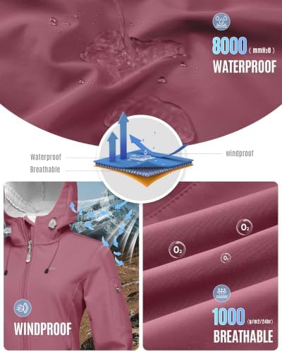 33,000ft Women's Softshell Jacket Waterproof Hooded Fleece Lined Rain Coat