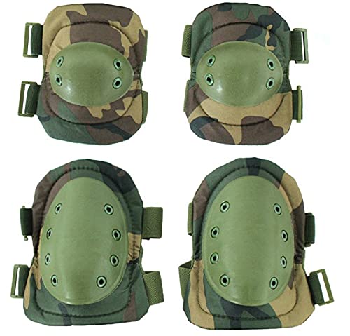 Tactical Knee Pad Elbow Pad Set Airsoft Knee Elbow Protective Pads Combat Paintball Skate Outdoor Sports Safety Guard Gear (Woodland, M, 4pcs Set)