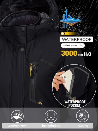 TACVASEN Women's Winter Coats Waterproof Snow Ski Jacket Warm Fleece