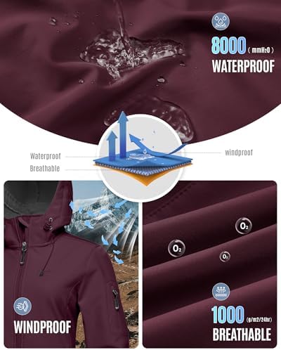 33,000ft Women's Softshell Jacket Waterproof Hooded Fleece Lined Rain Coat