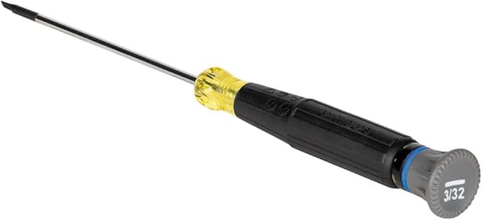 Klein Tools 6243 マイナス精密ドライバー、3/32インチ、クッショングリップハンドル、回転キャップ、色分けリング、3インチシャンク
