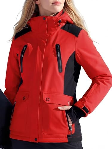 FREE SOLDIER Women's Waterproof Ski Snow Jacket Warm Fleece Lined Winter Rain Jacket with Hood Fully Taped Seams