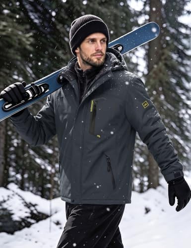 MAGCOMSEN Men's Winter Coats Water Resistant Ski Snow Jacket Warm Fleece Jacket Parka Raincoats With Hood Multi-Pockets
