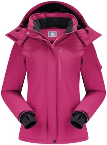 CAMEL CROWN Women's Ski Jacket Waterproof Warm Coat Winter Fleece Snow Coat Hooded Snowboarding Jacket