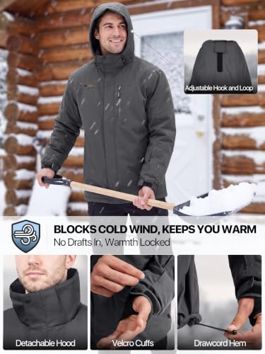 FREE SOLDIER Men's Winter Ski Snow Jacket Warm Fleece Lined Coats