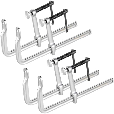 VEVOR Bar Clamps for Woodworking, 4-Pack, 12" Opening, 4.72 in Throat Depth, 1200 lbs Load Limit, Sturdy Steel Forging and Casting, with Swivel Jaw and T-Handle, for Wood Working and Metal Working