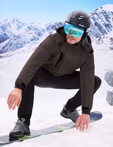WULFUL Men's Waterproof Ski Jacket Warm Winter Coats Windproof Winter Jackets for Men Fleece Lined Windbreaker with Hood