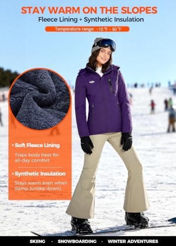 wantdo Women's Ski Jacket Waterproof Warm Fleece Lined Winter Snow Coat