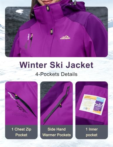MAGCOMSEN Women's 3-in-1 Winter Coats Snow Ski Jacket Waterproof Windproof Fleece Lined Winter Jacket Parka