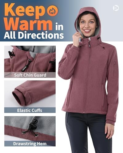 Outdoor Ventures Women's Softshell Jacket Fleece Lined Waterproof Rain Coat