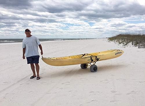 Suspenz Kayak Beach Cart Trailer, DLX Canoe Trolley with Balloon Wheels Sand Tires and Straps, Yellow, Flat Platform, 22-7044