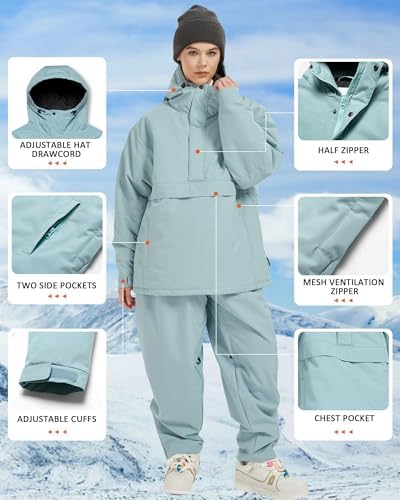 BUMDEEP Womens Waterproof Ski Jacket Warm Winter Snow Coat Windbreaker Hooded Thick Snowboard Jacket