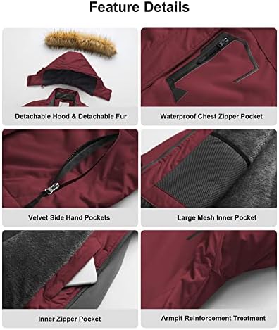 Pursky Women's Waterproof Ski Jacket Winter Snow Coats Fur Hooded Raincoat Parka