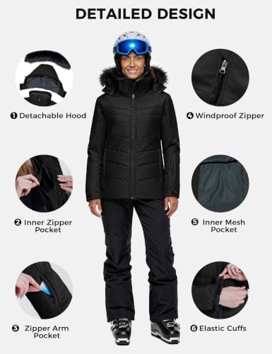 Women's Ski Jacket Waterproof Warm Puffer Thick Hooded Winter Coat
