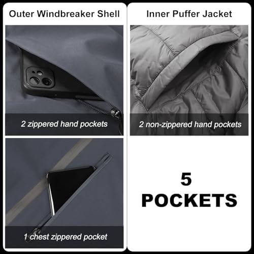 33,000ft Men's Hooded Waterproof 3 in 1 Snow Ski Jacket Winter Puffer Coat