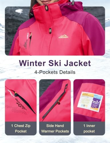 MAGCOMSEN Women's 3-in-1 Winter Coats Snow Ski Jacket Waterproof Windproof Fleece Lined Winter Jacket Parka