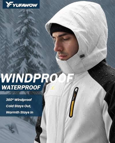Yufawow Men Winter Jacket Skiing Jacket Insulated Fleece Lined Waterproof Windbreaker for Snowboard Hiking Camping ATV Outdoor Work