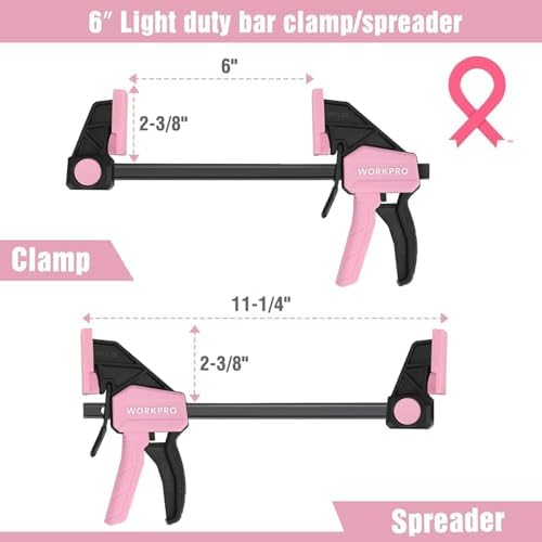 WORKPRO 4-Piece Mini Bar Clamps, 6"(2) & 4-1/2"(2) Wood Clamps, Pink Ribbon