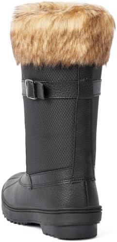 AUSLAND Women's Black Winter Snow Boots Twin Peaks Fur Mid-Calf Waterproof Lace Up Boots D7627