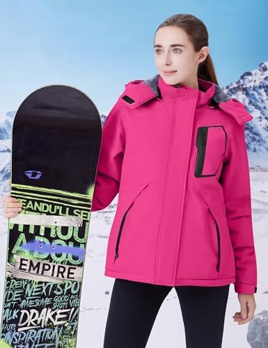 WULFUL Women's Waterproof Ski Jacket Warm Winter Coats Windproof Winter Jackets for Women Fleece Lined Windbreaker with Hood