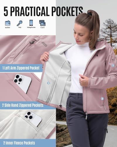 33,000ft Women's Softshell Jacket Waterproof Hooded Fleece Lined Rain Coat