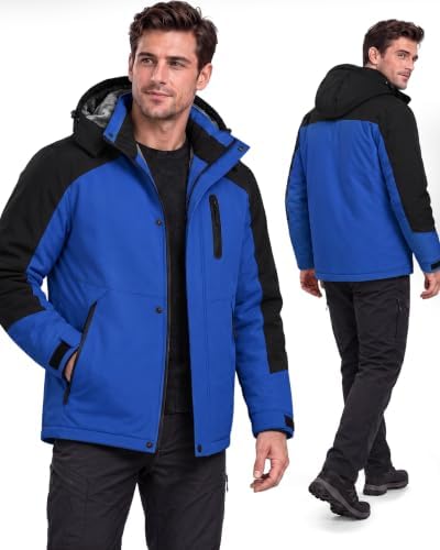 Yufawow Magnetic Placket No Fumbling Just Snap Men Winter Jacket Skiing Jacket Insulated Fleece Lined Waterproof Windbreaker for Snowboard Hiking Camping ATV Outdoor Work