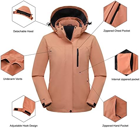 Women's 3 in 1 Ski Jacket Mountain Waterproof Windproof Winter Snow Coat Hike Snowboarding Jackets Hooded Warm Raincoat