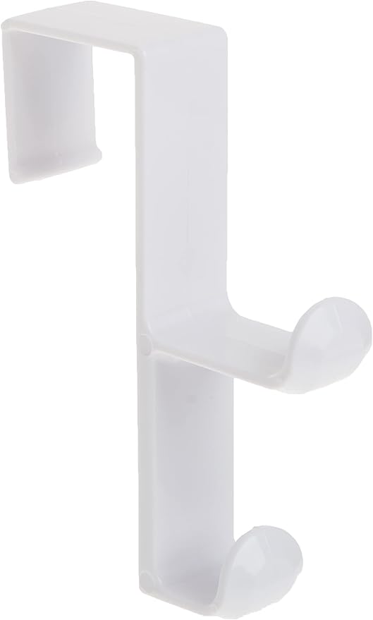 iDesign Over Door Double Hook for Closet, Bathroom, or Dorm, Small Over-the-Door Hanger, White