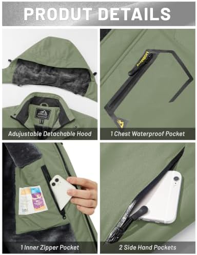 MAGCOMSEN Men's Winter Coats Water Resistant Ski Snow Jacket Warm Fleece Jacket Parka Raincoats With Hood Multi-Pockets