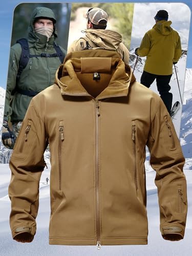 TACVASEN Men's Fleece Softshell Jacket Waterproof Winter Tactical Hooded