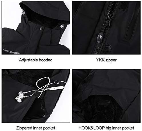 CAMEL CROWN Women’s Mountain Snow Waterproof Ski Jacket Detachable Hood Windproof Fleece Parka Rain Jackt Winter Coat