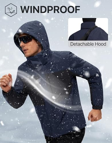 FREE SOLDIER Men's Warm Winter Fleece Lined Ski Snow Jacket with Hood
