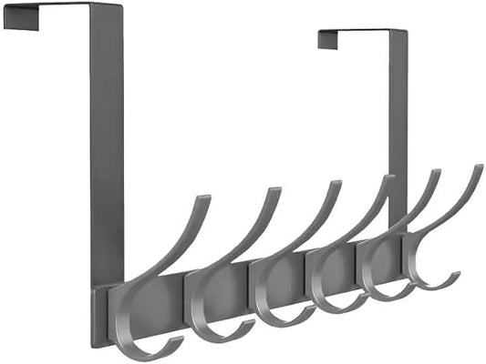 Over The Door Hooks, Sturdy Door Hanger, Large Over The Door Towel Rack with 12 Hooks, Heavy Duty Easy to Install, for Bathroom, Bedroom，Kitchen，Hanging Towels, Coats (Grey)