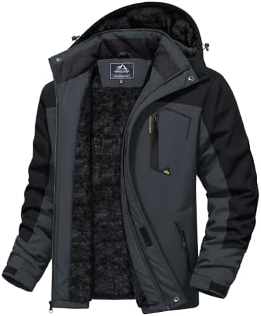 MAGCOMSEN Men's Winter Coats Water Resistant Ski Snow Jacket Warm Fleece Jacket Parka Raincoats With Hood Multi-Pockets