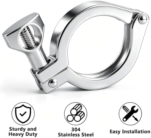 10PCS 1.5" 304 Stainless Steel Tri-clamp, Single Pin Heavy Duty Tri Clamp with Wing Nut Generic Ferrule TC with 10PCS Silicone Gasket (About 110g Each)
