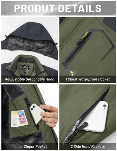 MAGCOMSEN Men's Winter Coats Water Resistant Ski Snow Jacket Warm Fleece Jacket Parka Raincoats With Hood Multi-Pockets