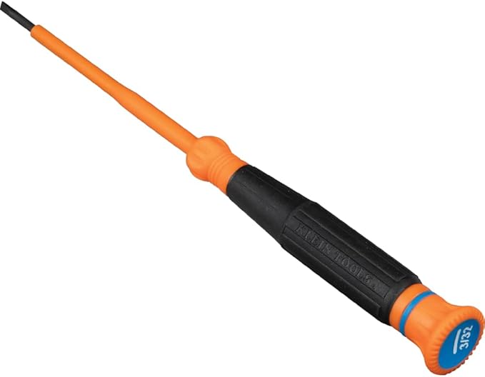 Klein Tools 6243INS Insulated Precision Screwdriver, 3/32-Inch Slotted Mini Electrician Screwdriver, 1000-Volt Cushion-Grip Handle