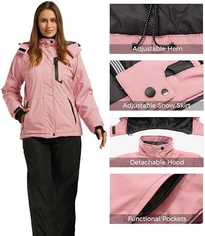 wantdo Women's Ski Jacket Waterproof Warm Fleece Lined Winter Snow Coat