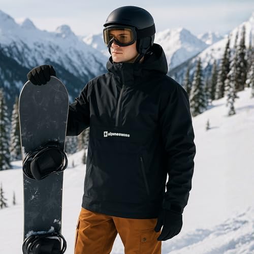 Alpine Swiss Mens Snowboard Jacket 10K Waterproof Hooded Ski Shell Anorak Breathable Windproof Pullover Winter Sport Coat
