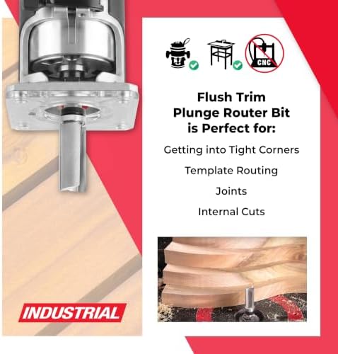 Amana Tool 45465 Carbide Tipped Flush Trim Plunge Template Router Bit 3/4 Dia x 1-3/4 x 1/2 Inch Shank with Upper Ball Bearing